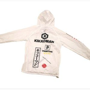 Men S Primitive Skateboarding White Nylon Half Zip Kikkoman Soy Sauce Jacket